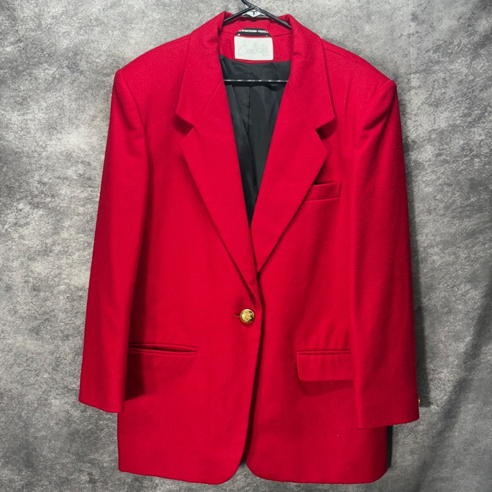 Carlisle Vintage Red Wool Blazer Womens 13-14 Gold Crest Buttons Preppy Academia